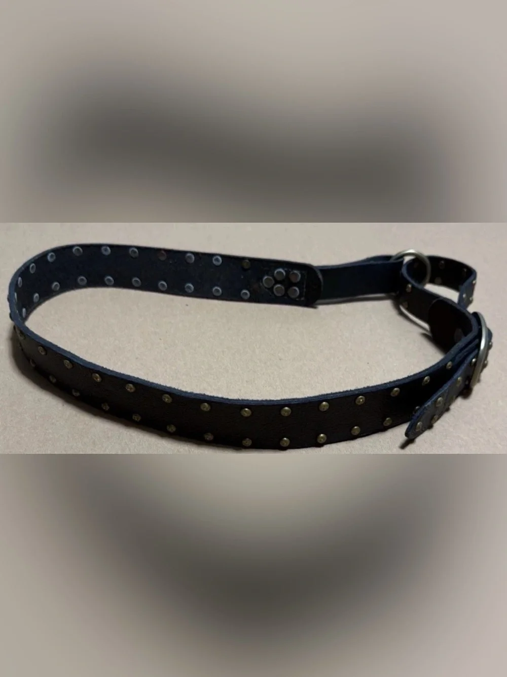Free People Black Leather Belt Brass Buckle Studded Boho Western One size